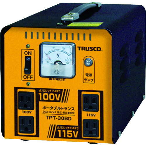【TRUSCO】ＴＲＵＳＣＯ　ポータブルトランス　３０Ａ　３ｋＶＡ　降圧・昇圧兼用型